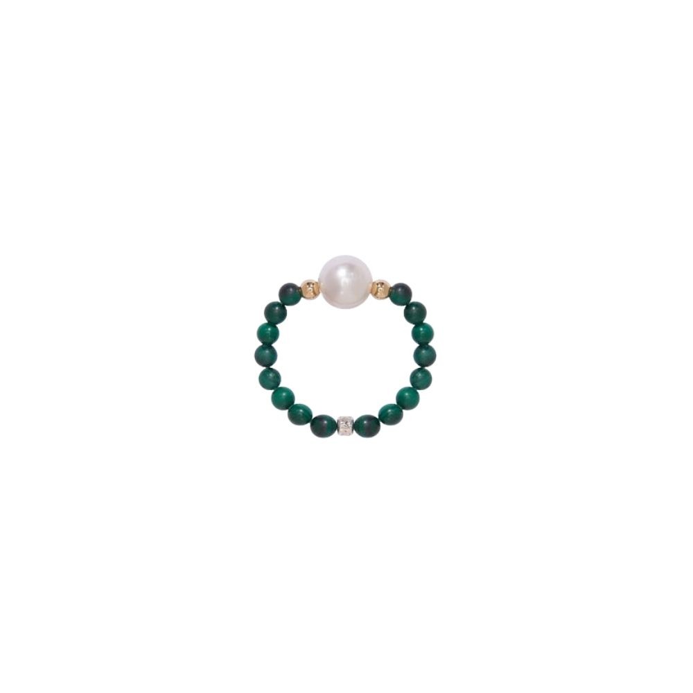 Anello Elastica Perle E Malachite