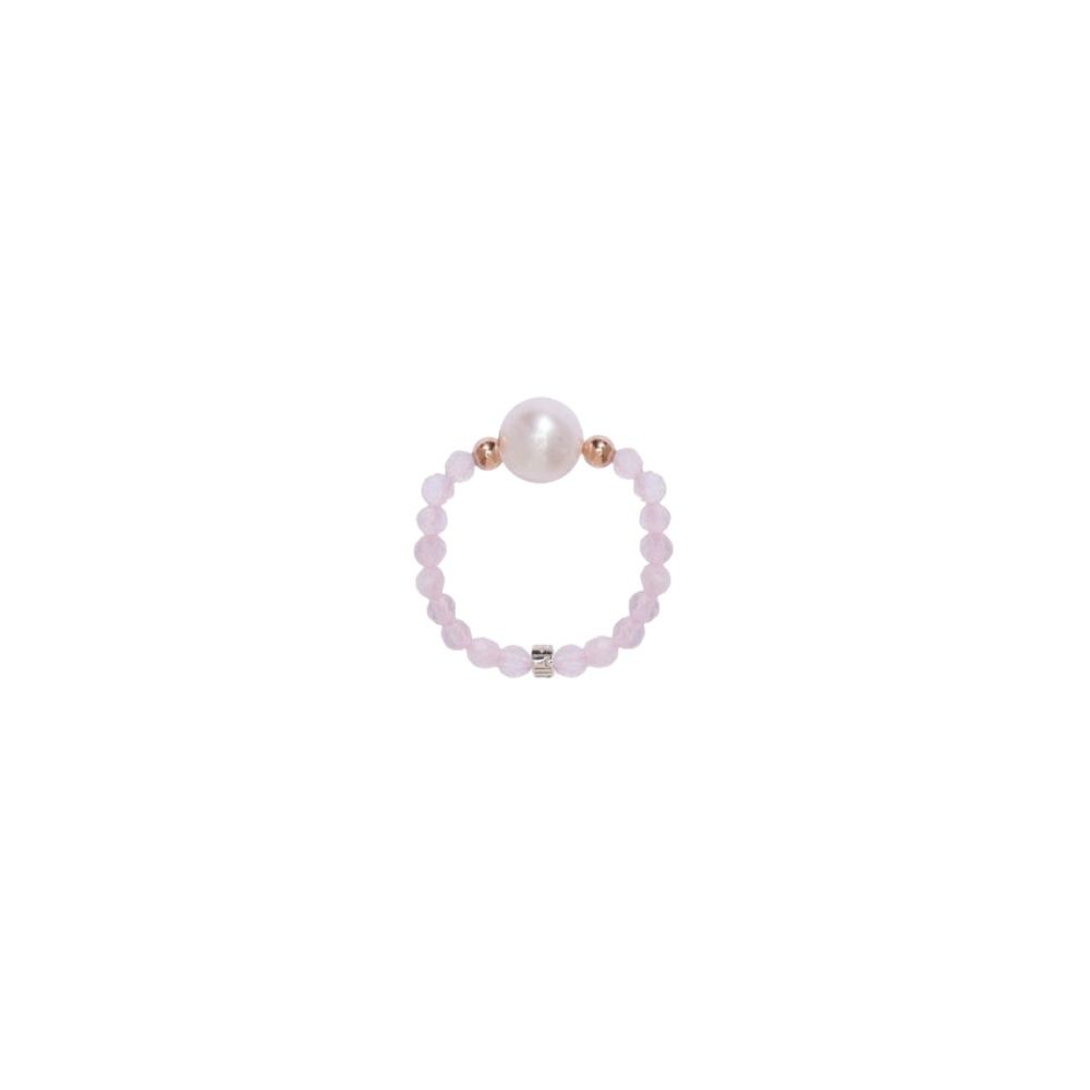 Anello Elastica Perle E Quarzo Rosa