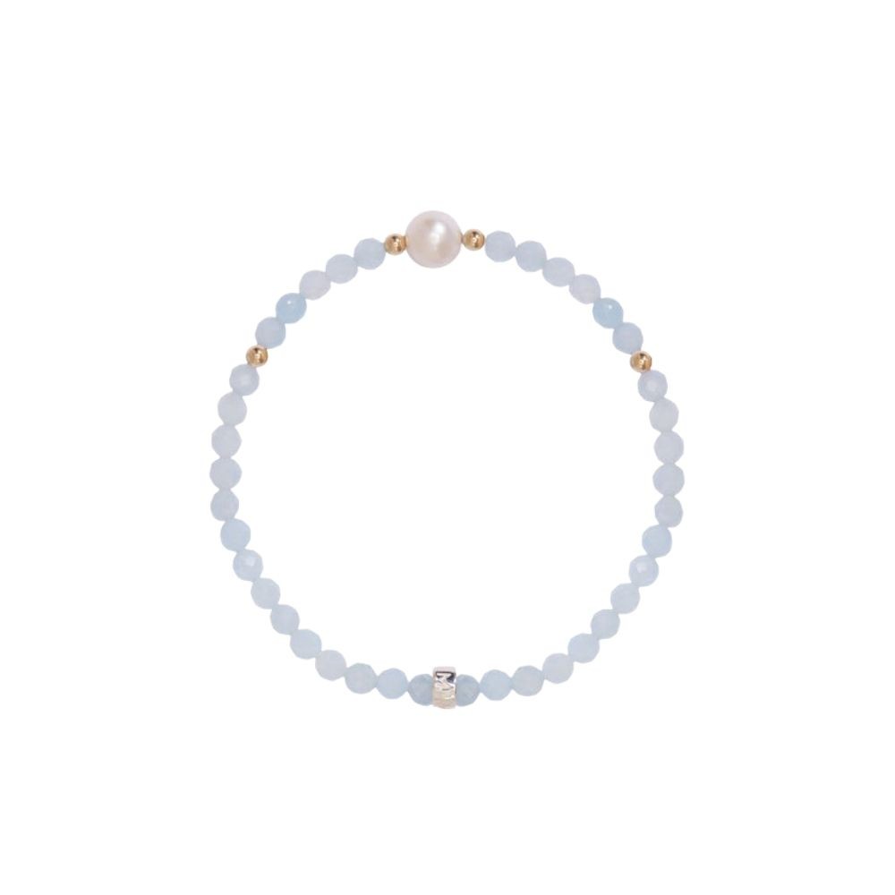 Bracciale Elastica Perle E Acquamarina