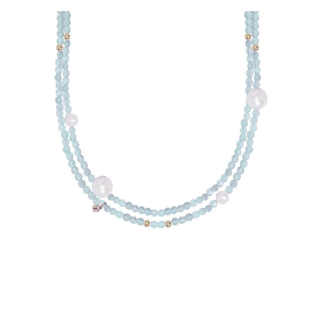 Collana Acquamarina E Perle Bianche