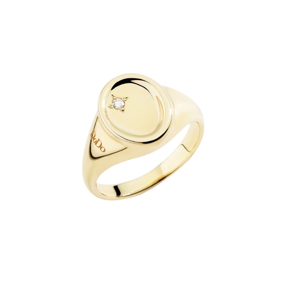 Anello Sigillo Oro Giallo E Diamante